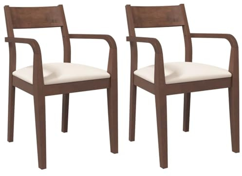 Silla de comedor VitaXL, 2 unidades, de madera maciza de hevea, sillas con cojines, diseño ergonómico, cómodo respaldo, marrón y claro