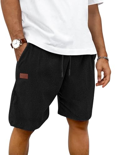 HMIYA Kurze Hosen Herren Baumwolle Waffelpiqué Shorts Sommer mit Taschen | Freizeitshorts,Elastischer Bund,Sommerhose für Freizeit,Strand und Stadt