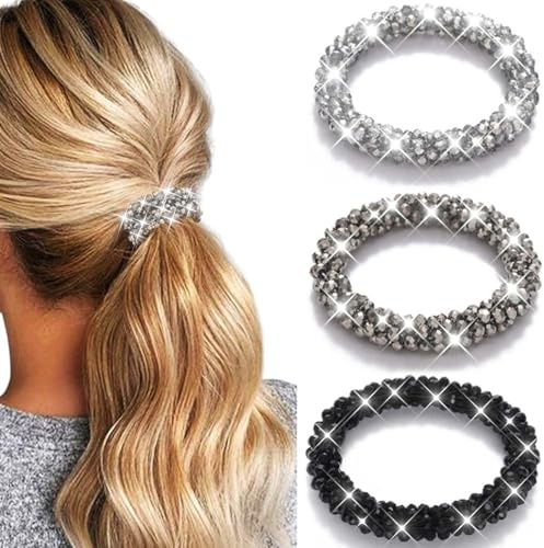 Reaky - Élastiques à cheveux avec strass, chouchous fantaisie pour queue de cheval avec perles scintillantes, accessoires de cheveux pour femmes