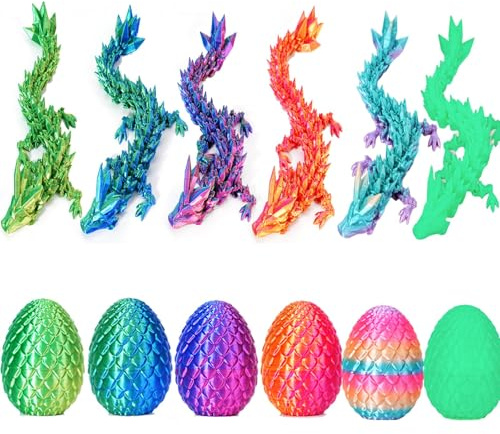 6er Set Miniatur 3D Gedrucktes Drachenei mit Drache - 12,7 cm Kristall Drache Spielzeug-Ei in Kleiner Größe, Geheimnisvolles Dracheneier Spielzeug, Überraschung Ostereier, ostergeschenke Kinder (F)