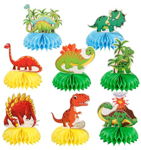 BigKego 8 Stück Dinosaurier Bienenwabe Tischdeko Honeycomb Tiere Party Dekorationen Bienenwabe Mittelstück für Geburtstag Dinosaurier Party Tischaufsätze