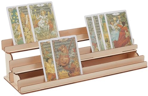 UNICRAFTALE 3-Tier Board Game Card Holder Games Wooden Cards Playing Holder Blanched Almond Wood Cards Display Riser Stands Board Game Card Holders 28x10x6cm for All Boards Game for Adult