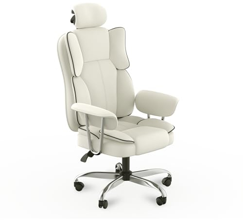 Fullwatt Desk Office Chair, Big and Tall Office Chair, High Back PU Leather 360° Executive Chair with Padded Armrests, Lumbar Support for Home or Work, Heavy Duty Computer Chair, Beige