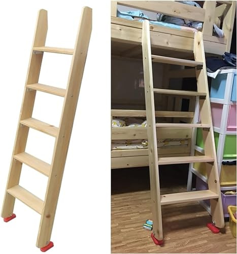 1pcs Heavy Duty Wooden Loft Bed Ladder with Hooks and Foot Caps - 330lbs Load Capacity, Extra Wide Non-Slip Pedals(5 Steps 150cm)