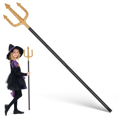 Didiseaon Realistic Antique Plastic Trident Devil Pitch Fork for Halloween Cosplay Party Accessories Black Four-section Short Staff Versatile Prop for Stage Plays and Theme Events