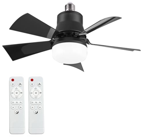 YumSur Ceiling Fans with Lights and Remote,40W E27 Small Ceiling Fan Light,Dimmable Ceiling Fan with 5 Blades,Quiet 3 Speed Fan with Light for Bedroom Living Room(style2 Black)