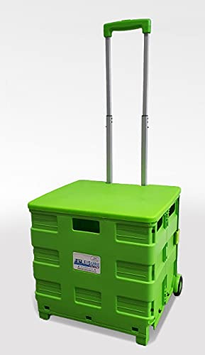 HEAVY DUTY EXTRA LARGE FOLDING FOLDABLE BOOT CART CRATE BOX TROLLEY 35KG CAPACITY FOLDS FLAT GREEN FOR TEACHERS SCHOOL COLLEGE BOOKS FOLDERS + LID (Green + Lid)