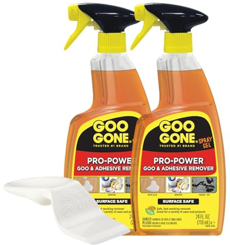 Goo Gone Pro-Power Spray Gel Adhesive Remover - Surface Safe, Great Cleaner, No Harsh Odors, Removes Stickers, Can Be Used On Tools, 24 Ounce, 2 Pack with Scraper Tool