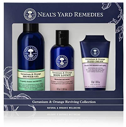 Neal's Yard Remedies | Uplifting Geranium & Orange Collection | Gift Set for Women | Reviving Essential Oils | Body Lotion, Shower Gel & Hand Cream | Pack of 3