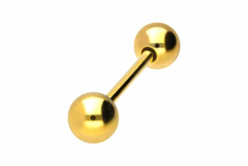 Piercingline Titanium Barbell 2 Balls Piercing Bar Tongue Chest Intimate Ear Choice of Sizes and Colours Gold Tone 6Mm Ball Size