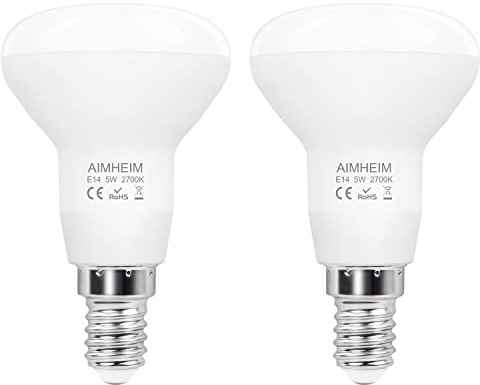 AIMHEIM R50 E14 LED Lampe 2700K Warmweiß, 5W Glühbirne LED E14 550 Lumen Entspricht 40W Glühlampe, E14 LED R50 Reflektor Lampen, E14 LED Strahler Nicht Dimmbar, 120° Abstrahlwinkel, 2 Stück