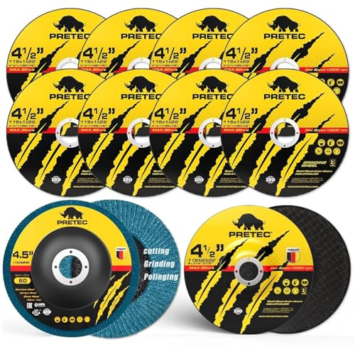 Angle Grinder Disc Set 115mm, 8 PCS Cutting&1 PC Grinding&1PC Flap Discs | Cut, grind & finish, Cleaner cuts, Less rework, Smooth edges, Faster metal prep, One kit for repairs