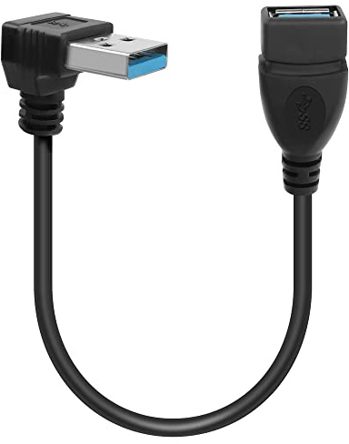 GELRHONR Short USB Cable, 0,2M 90 Grad USB 3.0 Typ A Stecker auf A Buchse Verlängerungskabel Datenübertragung Extender Kabel für USB Flash Drive/Festplatte (Down Angle)