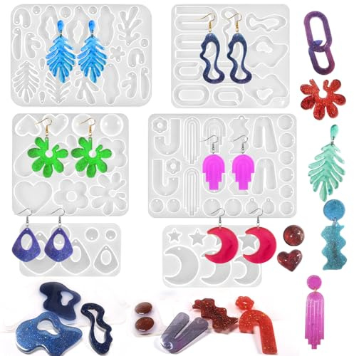 6 set smycken hartsformar, fina bra silikonformar för harts silikon harts örhänge formar gör-det-själv epoxihartsformar för halsband hänge smyckestillverkning tillbehör