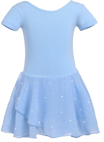 zffriction Robe de Ballet Classique Filles Coton Justaucorps Danse avec Jupe Tutu Robe de Danse à Paillettes Vêtements de Ballet(130,Bleu)
