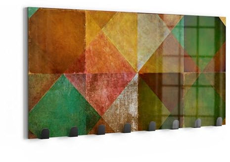 DEQORI Wandgarderobe Glas & Metall | Motiv Erdiges Mosaikspiel | 60x30 cm | Design Haken-Leiste modern | Garderoben-Paneel für Flur, Wohnzimmer & Schlafzimmer | magnetisch & beschreibbar