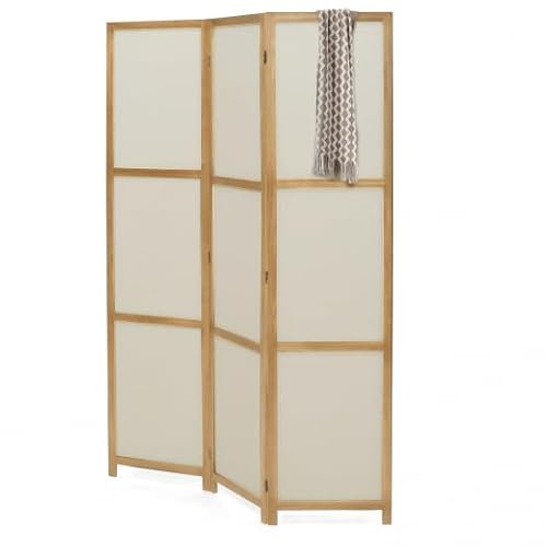 IDMarket - Biombo interior de madera y tela, color beige