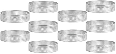 Uooduby 10 Pièces 9 cm Anneaux à Circulaires avec Trous en Acier Inoxydable Dessert Aux Fruits Quiches Gâteau Mousse Moule Cuisine Moule de Cuisson
