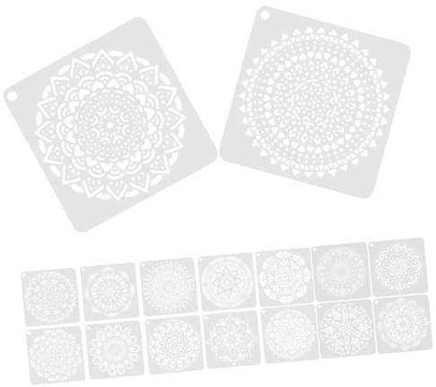 OSALADI Wiederverwendbare Mal Schablonen 16 Blatt Mandala und Blumenvorlagen aus Glattem Kunststoff Selbstgemacht Bastelzubehör für Wand Möbel Holz und Stoff Leicht Abwischbar
