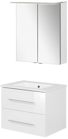 FACKELMANN B.Perfekt 3-teiliges Möbel-Set – Modernes Badezimmer-Set mit Waschtischunterschrank, Keramikbecken & LED-Spiegelschrank – Made in Germany