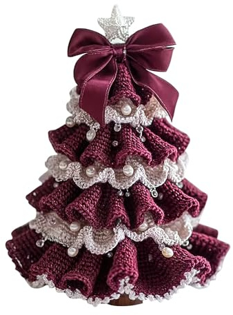 BommFu Albero Di Natale All'Uncinetto | Decorazione da Tavolo in Filato per Natale, Centrotavola | Decorativi Natalizi Per Davanzale Librerie Scrivania Soggiorno Festa E Festività