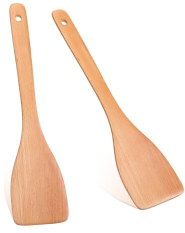 Wood Spatula for Cooking - 13 Inch Uncoated Beech Wood Spatula - Non Scratch Non Stick Cookware Wooden Cooking Utensils for Pan and Wok