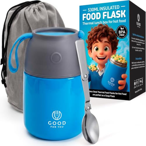 GOOD FOR YOU - Thermal Food Flask for hot Food, Soup containers, Ideal as a Thermal Lunch Box, Soup Flask or Food Warmer Lunch Box - Stainless Steel Insulated hot Food jar - Blue (Blue, 530 ml)