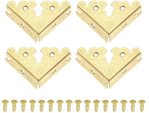 QUARKZMAN 4 Pezzi Angolari Decorativi Protettori Angoli In Metallo Protezioni Spigoli Mobili Con Viti 1.38x1.38x1.89 Per Scatole Regalo Armadi Decorativi Giallo