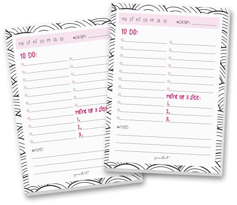 #detailverliebt 2 Notizblöcke To-Do-Liste I DIN A6 I 50 Blatt I Set Vordruck zum Abhaken für jeden Tag Haushalt Studium Mädchen Freundin Paare I dv146