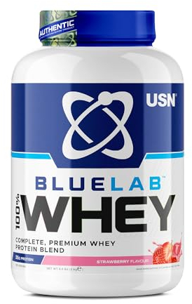 USN Blue Lab Whey Protein Powder: Strawberry - Whey Protein 2kg - Post-Workout - Whey Isolate - Muscle Building Powder Supplement With Added BCAAs