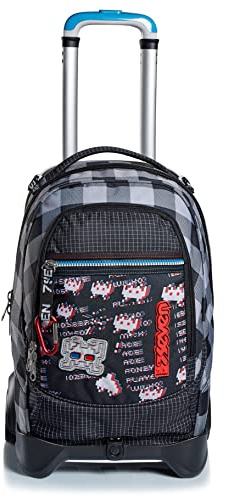 Seven Sac à Dos à Roulettes, Jack-2Wd Space Check, Sac à Livres à Roulettes, 3 En 1, Sac à Dos Détachable + Trolley, Filles et Garçons, pour L'École, le Sport, Pochette pour Ordinateur Portable, Noir