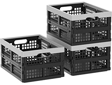 Gainhope 3-Pack 15 L Plastic Collapsible Storage Crate, Foldable Crates