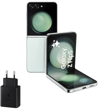 Samsung Galaxy Z Flip5, 256 GB + Cargador 45W - Teléfono Móvil Plegable con IA, Smartphone Android Libre, 8GB de RAM, Diseño Plegable, Verde claro (Versión Española)
