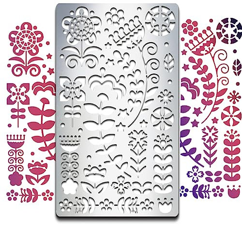 MAYJOYDIY Blumenmuster Metall Tagebuch Schablone Edelstahl Schablonen Lesezeichen Schablonen 10 × 17.7cm Metall Scrapbooking Zeichenschablone DIY Scrapbooking Gravur Holzschnitzerei