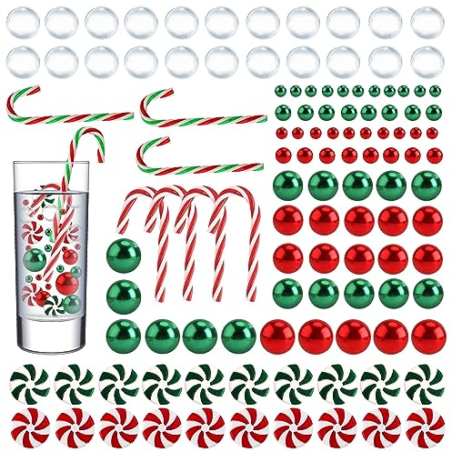 PEUTIER 120pcs Christmas Vase Filler, Floating Vase Filler Christmas Christmas Vase Filler Beads Candy Cane Christmas Vase Filler Pearl with 6000pcs Water Gel Beads for Home Dinning Table Decorations