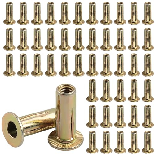 AOKLIT 50 Pcs Multi Grip Rivet Nut Kit, 1/4-20 Rivet Nuts Carbon Steel Pre-Bulbed Shank Color-Zinc-Plated Flat Head Threaded Insert Nut