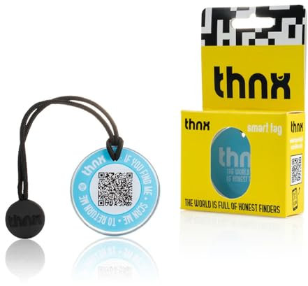 thnx Tag Large tag Keychain - with QR code, for keys, suitcases and pets, direct contact with the finder (Blue)