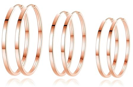 Kamise Örhängen 925 sterlingsilver kreoler för kvinnor, allergivänliga stora örhängen, lätta kreoler i 40/50/60 mm diameter, vikbara creoler runda runda runda örhängen, 3 par silver kreoler örhängen