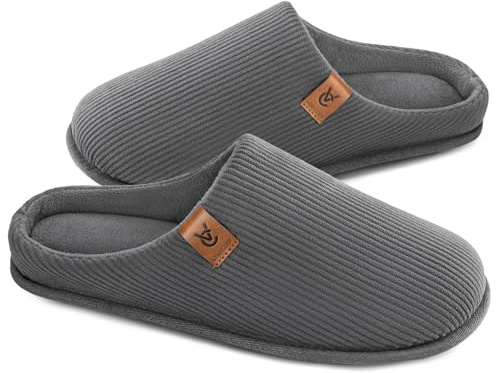 VeraCosy Pantoufles pour hommes confortables à enfiler en velours côtelé avec mousse à mémoire de forme, chaussons d'intérieur Gris anthracite,46-47 EU