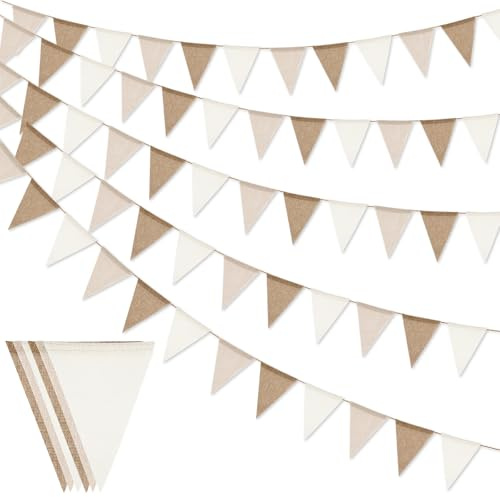 Wimpelkette Outdoor Wetterfest Beige 3 Stück 4M, Boho Girlande Wimpelkette | Wimpel Girlanden, Indoor Party, Rustikal, für Hochzeit/Geburtstag/Babyparty/Baby Shower/Gartenparty/Kinderzimmer