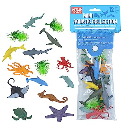 Wild Republic Mini Ocean Polybag, Kids Gifts, Aquatic Toys, Educational Toys, Reusable Bag, 12-Pieces