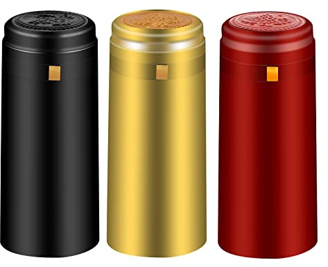 BGMAXimum PVC heat shrink capsules - 120 count, 3 colors wine shrink wrap seal bottle corks capsule for professional, cellars and home use - black, red, gold