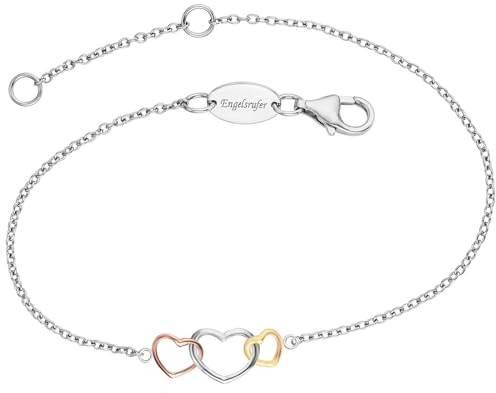 Engelsrufer Damen Armband mit Tricolor Herz-Anhänger, Sterling Silber, Gold und Roségold, längenverstellbar, nickelfrei