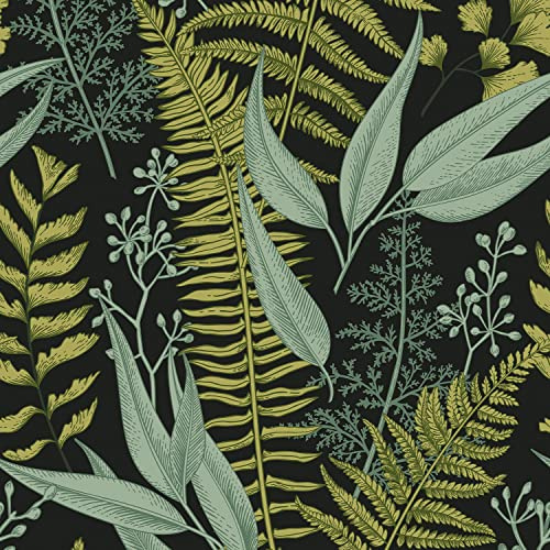 VEELIKE Tapete Palmenblätter Tropische Blätter Fototapete Blumen Schwarz Blumentapete Vintage Möbelfolie Selbstklebend Küchentapeten Dschungel Tapeten Wohnzimmer Schrankpapier Muster 44.5cmX300cm