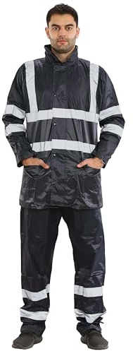 kraftd Hi Vis Waterproof Rainsuit 2 Piece Jacket & Trousers Set – High Visibility Workwear Safety Rain Suit Overalls Protective Clothing Outdoor Work Unisex Lightweight Tracksuit