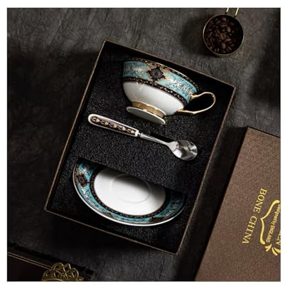 YUDIZWS Juego de tazas de té de porcelana china con cuchara de oro y caja de regalo, tazas de café de té y platillos Juego de 1 taza de té de porcelana Taza,3pcs