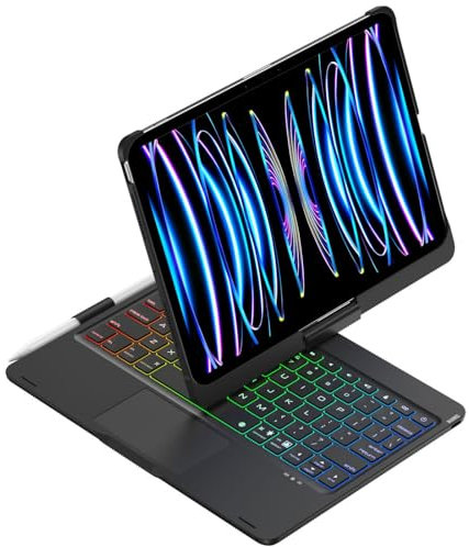 SCIMIN - Funda para Teclado para iPad Pro de 11 Pulgadas (M4) / iPad Pro de 11 Pulgadas (M5), Teclado retroiluminado con rotación de 360 Grados, con Soporte para lápices