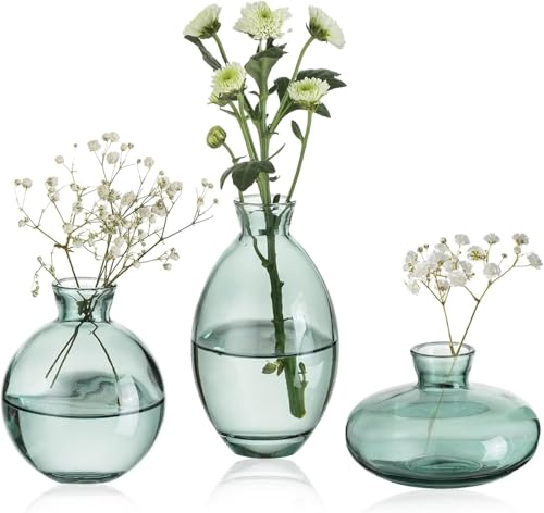 SAWOAKE Set di 6 piccoli vasi in vetro con boccioli di diamante, mini vasi di fiori per centrotavola, bottiglie vintage per decorazioni da tavola, decorazioni per matrimoni, ricevimenti, casa,