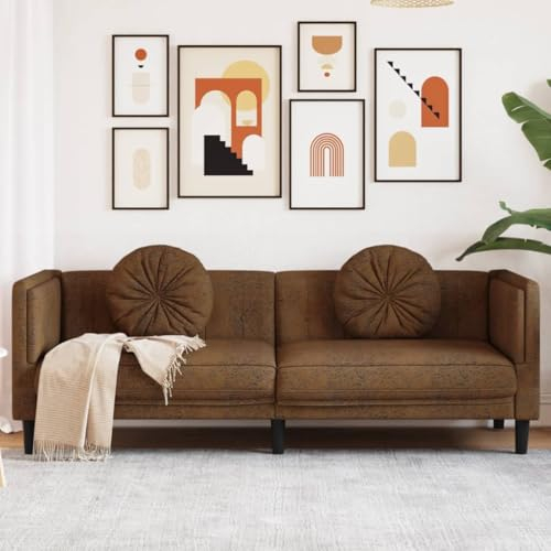 Willood 3-Sitzer Sofa mit Kissen Braun Kunstleder Wildleder-Optik, Polstersofa Loungesofa Couch für Wohnzimmer, Designsofa Wohnzimmersofa Sitzmöbel, Modern