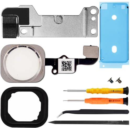 ZHUROUPU Ersättningsknapp för iPhone 6S/6S Plus, fingeravtryck Touch ID Flex-kabelanslutning tillbehör för A1700 A1633 A1634 A1699 A1687 A1690 med gummipackningsdel med reparationsverktyg (silver)